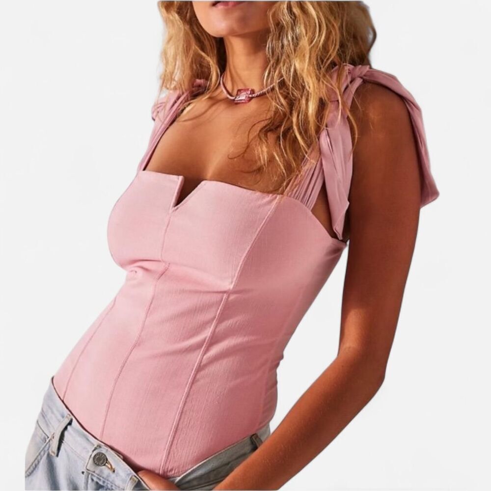 Free People Intimately Pink Lola Bodysuit Adjustable Square Neck Bodysuit M